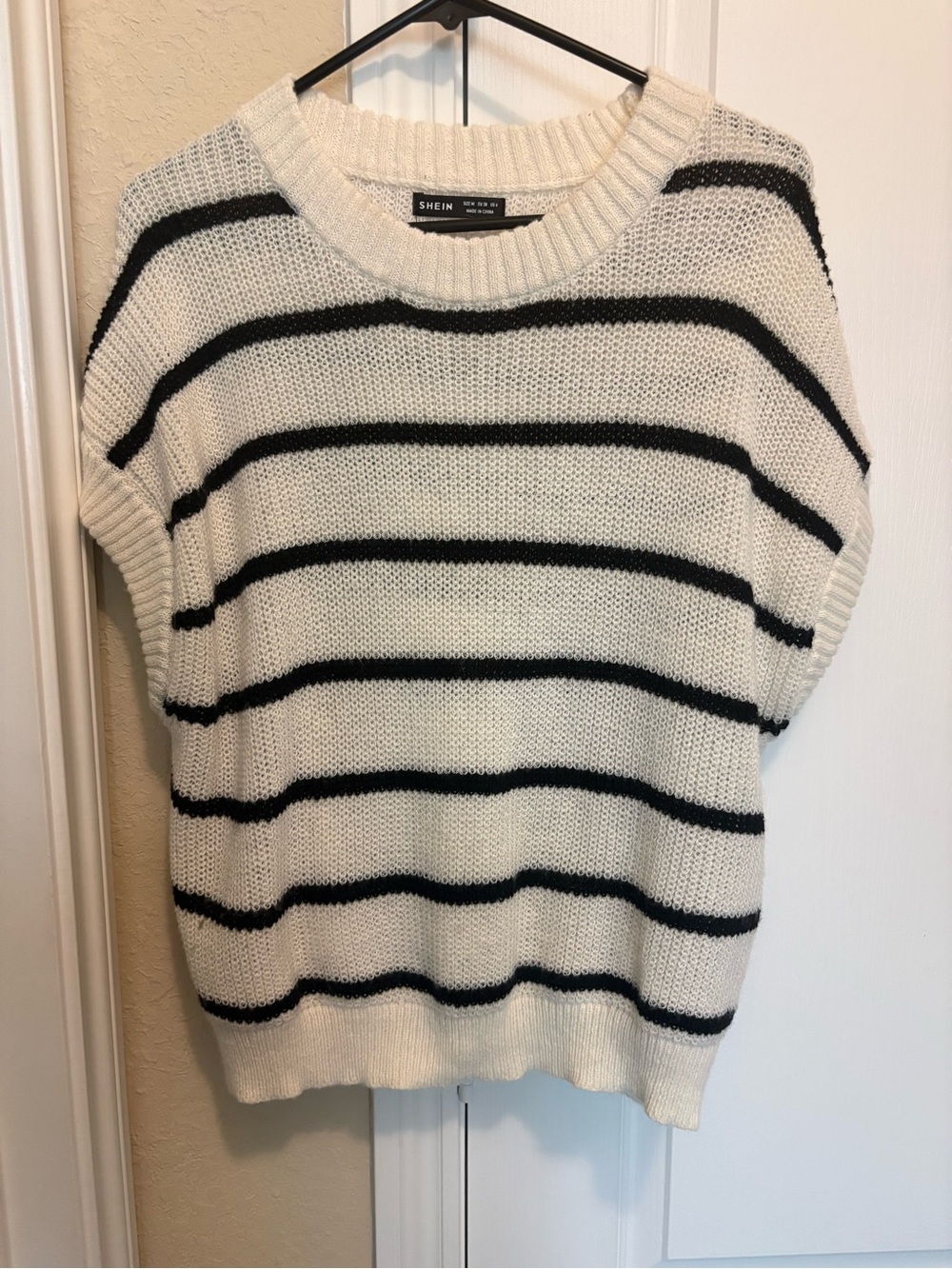 SHEIN Cream and Black Striped Crewneck Sweater